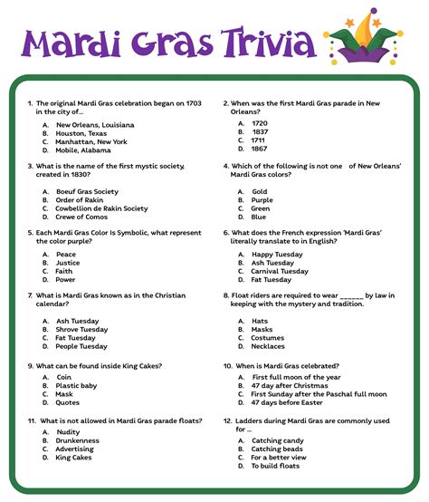 Mardi Gras Trivia Questions And Answers Printable